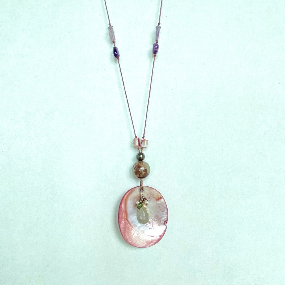 Natural shell and beaded long necklace